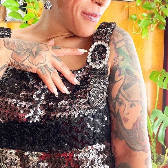 RUSSELL OF CALIFORNIA 60’s 60s Vintage Sequined Mini Shift Mod Cocktail Dress M - Picture 6 of 12